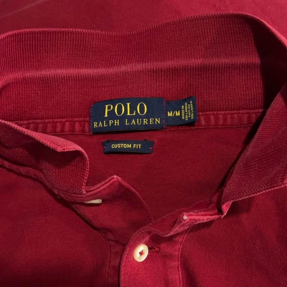 Polo Ralph Lauren Men's Long Sleeve Red Custom Fit Polo Shirt‎ Size Medium
